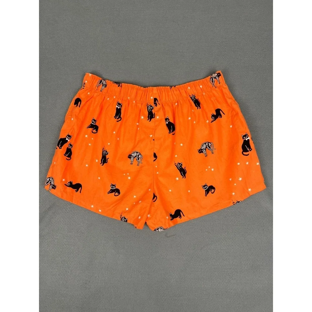 Hyde & EEK Black Cat Sleep Shorts Halloween Spooky Gothic Orange Cotton Medium